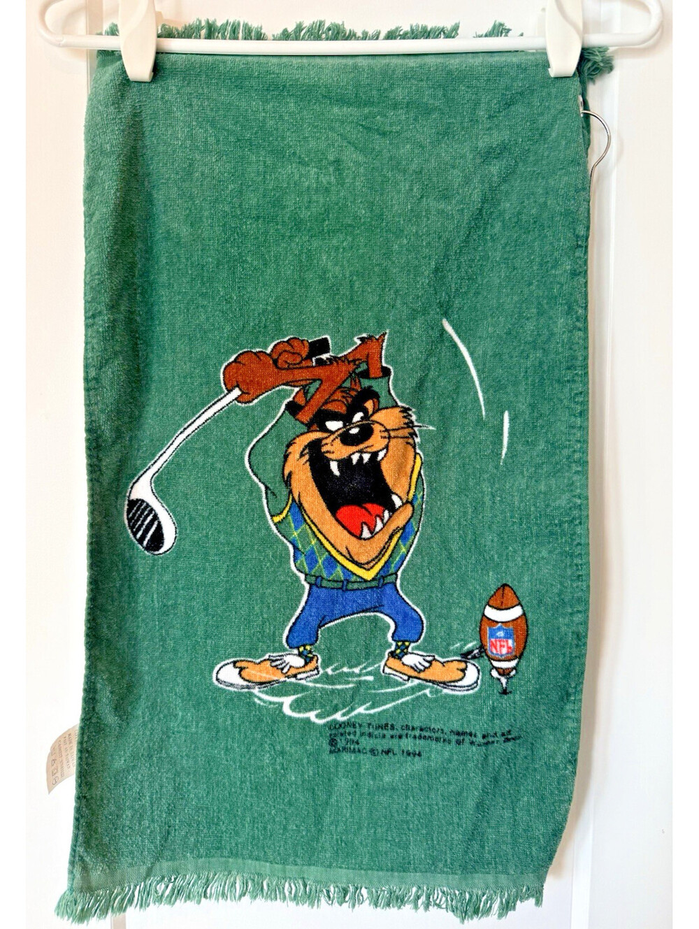 OOAK Vtg NHL 1994 Taz Looney Tunes Golf Towel Tasmanian Devil Football Fringe